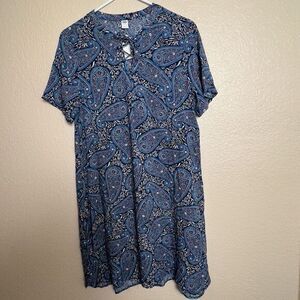 Old Navy NWT Women's Size Medium Smock Dress Midi Blue Paisley Pull Over Casual‎